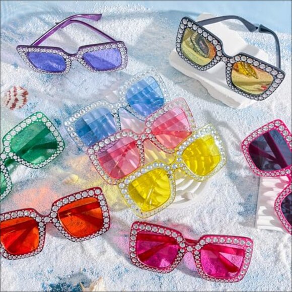 Crystal Oversized Square Sunglasses Retro Diamond Glitter Sparkling Disco